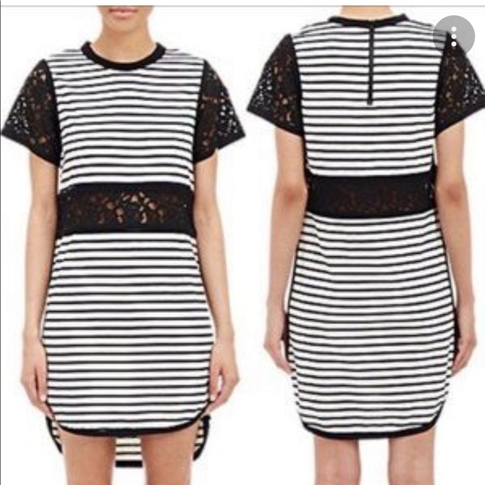 Sea New York Stripe Lace Inset Short Sleeve Dress Size 8. 100% cotton.